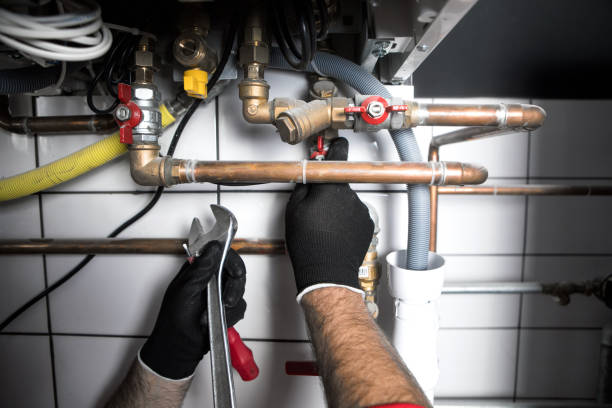 Finished copper pipework on water heater